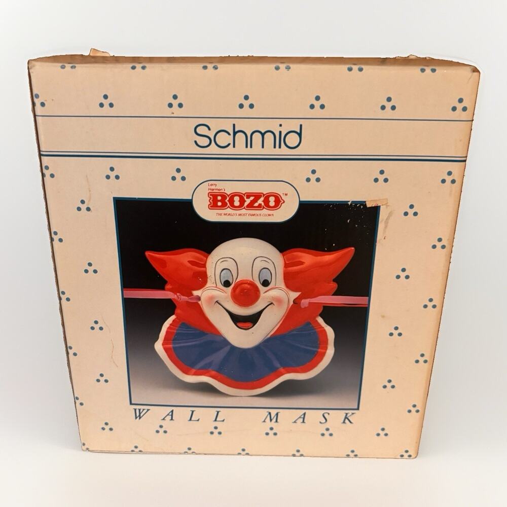 Vintage Schmid Bozo The Clown 7” Wall Mask Larry Harmon Ceramic w/ Original Box